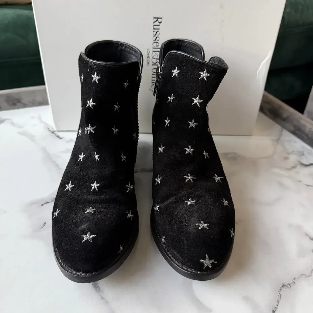Russell & Bromley Stardom Embroidered Black Suede Western Ankle Boots